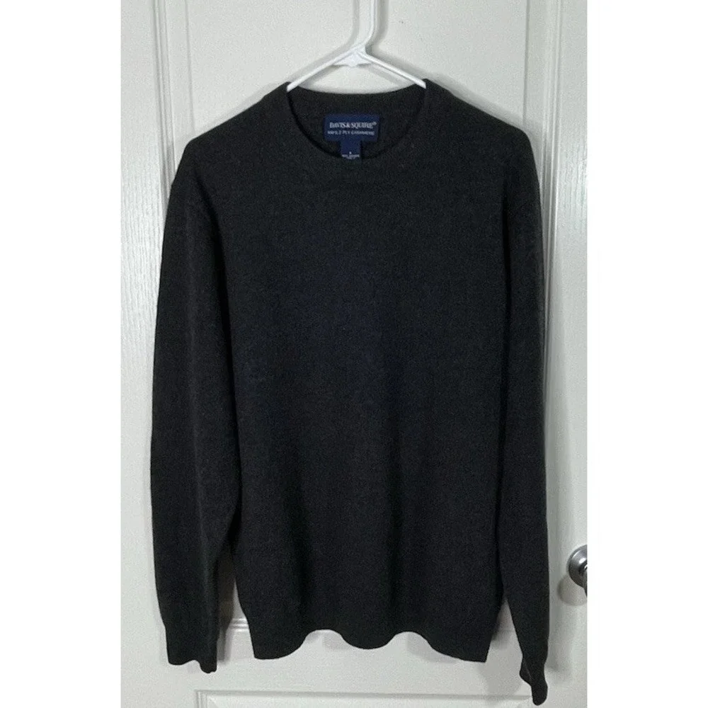 David & Squire 2 Ply Cashmere Sweater Mens Large Grey Pullover Crew Neck Preppy